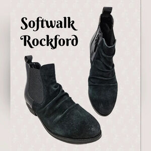 Softwalk Rockford Booties Womens Sz 8W Black Distressed Suede Slouchy